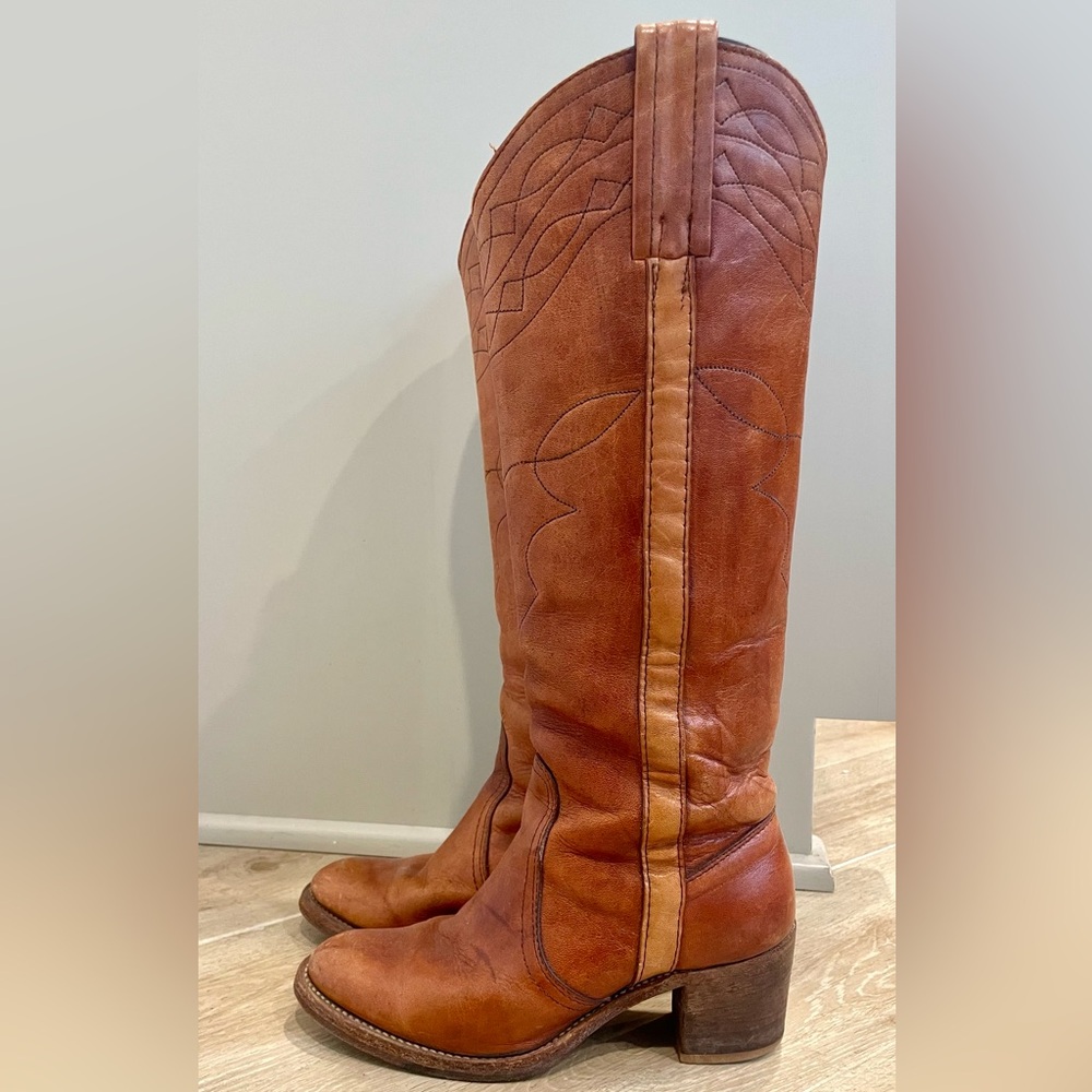 FRYE Rare Vintage *Late 60s* Black Label Horse Stitched Campus Boots, Brown, 6 - Picture 7 of 15